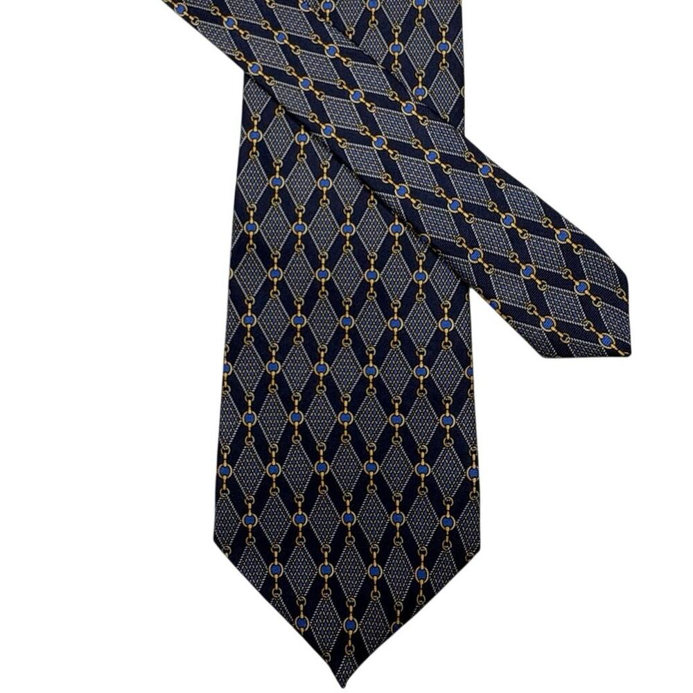 J.P. Tilford for Harry Rosen Handmade 100% Silk Geometric Tie Navy Blue